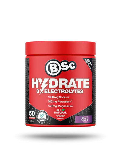BSc Supplements Hydrate - Salty Grape - 50 serves electrolyte powder for drinks, keto, low carb, and functional use