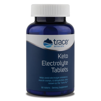 Keto Electrolyte Tablets - 90 Tablets in blue bottle by Trace Minerals for electrolyte balance, muscle cramps, and hydration support