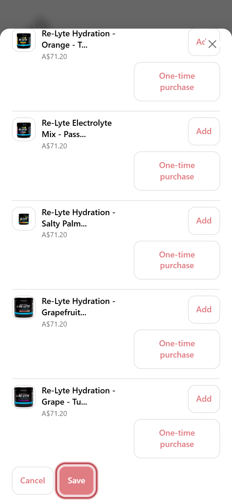 Bottom of the item list with the Save button highlighted