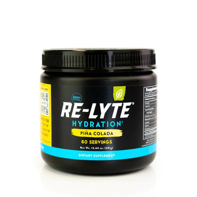 Re-Lyte Hydration - Pina Colada - Tub - 60 Serves dietary supplement tub with black lid and label on white background