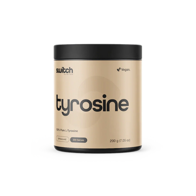 Tyrosine - 100% Pure L-Tyrosine Unflavoured - 200g by Switch Nutrition in beige packaging for Low Carb and Dirty Keto collections