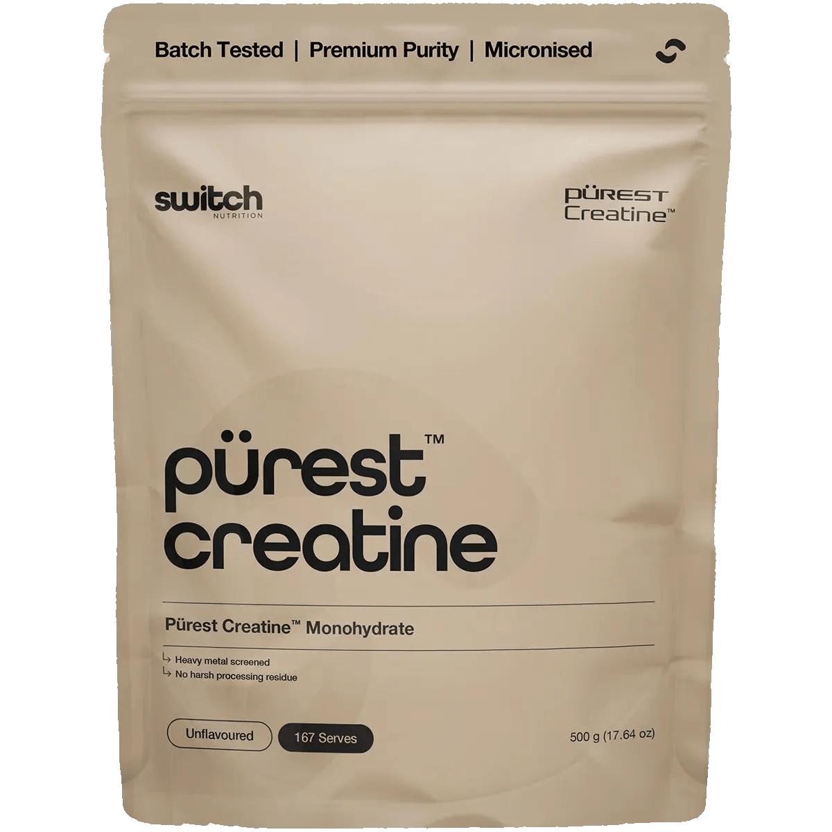 Purest Creatine Monohydrate by Switch Nutrition, one of two unrelated "Purest" branded creatine products sold in Australia