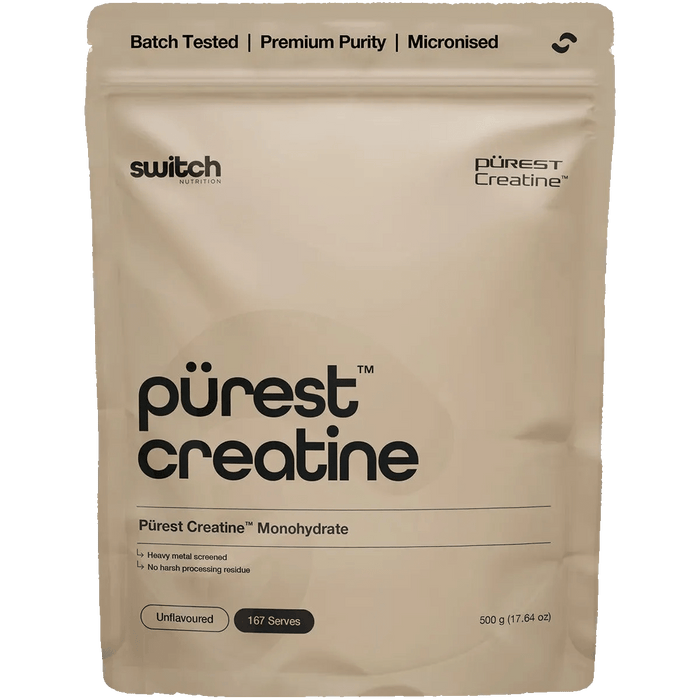 Purest Creatine Monohydrate by Switch Nutrition, one of two unrelated "Purest" branded creatine products sold in Australia