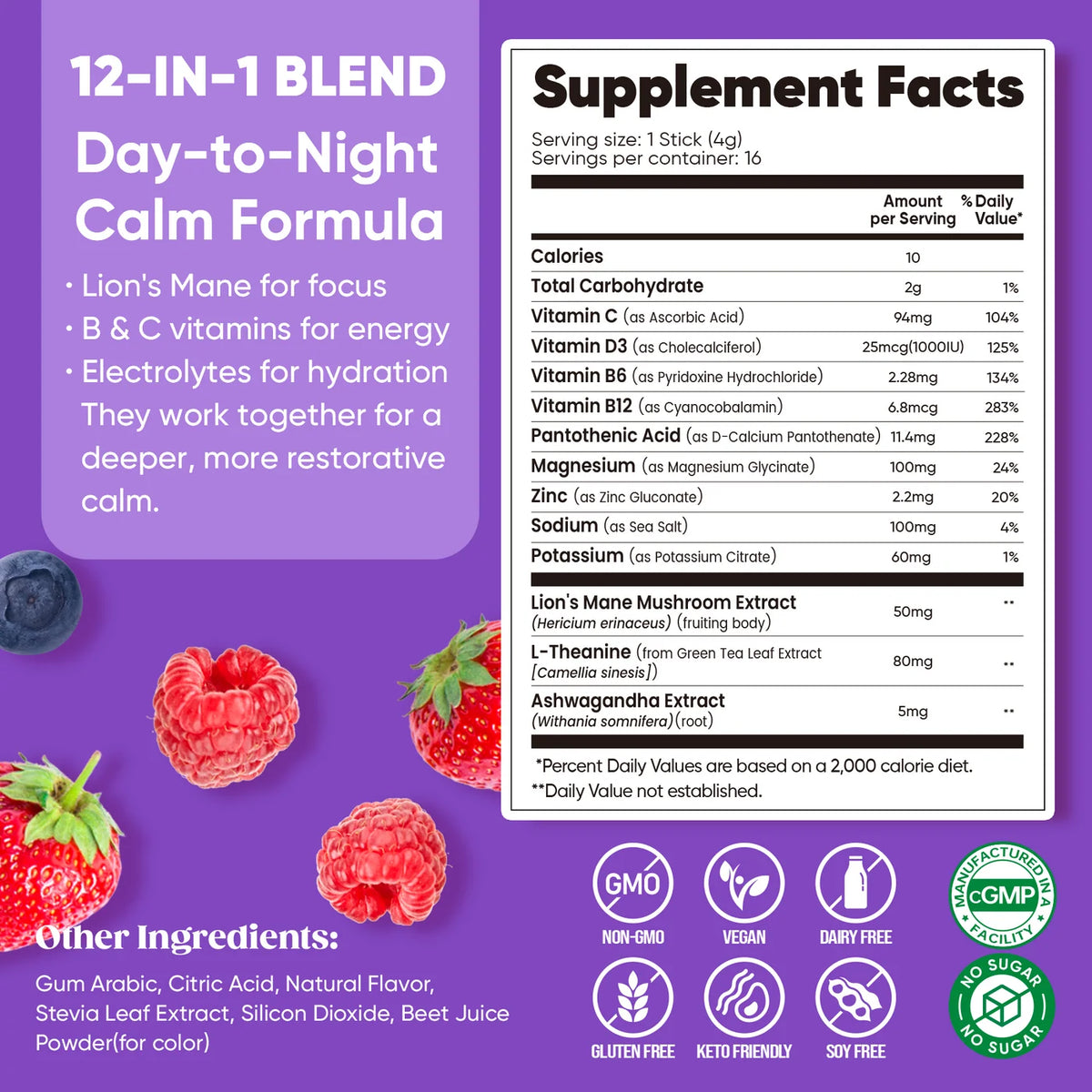 Calming Drink Mix + Magnesium Glycinate - Mixed Berry Flavour - 16 Sticks by Venture Pal, sold at LYTES Australia