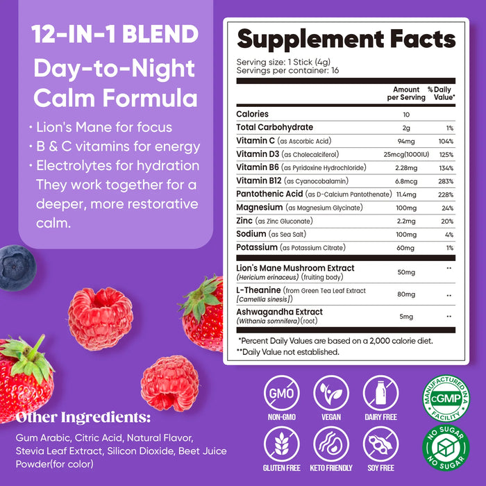 Calming Drink Mix + Magnesium Glycinate - Mixed Berry Flavour - 16 Sticks