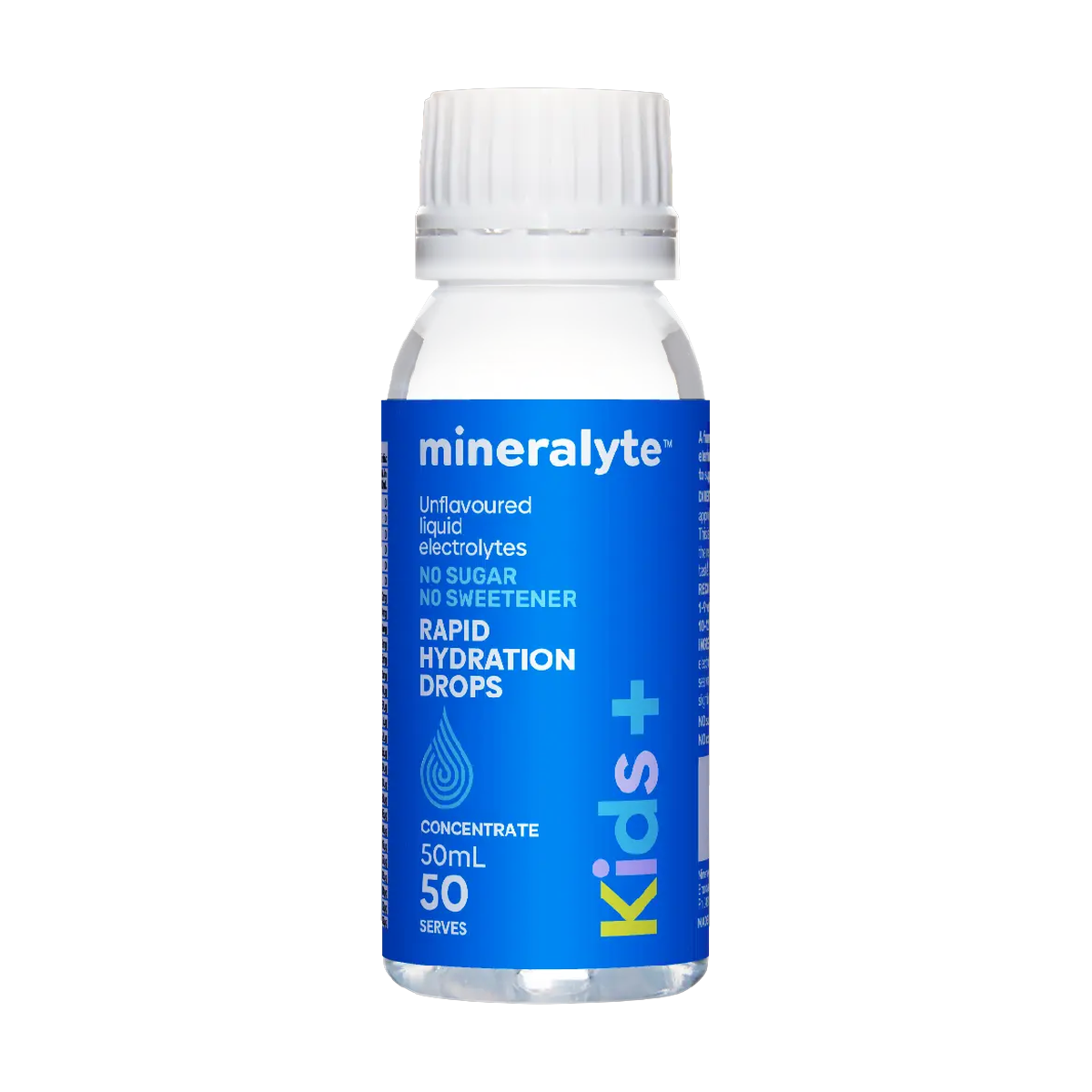 Mineralyte Kids+ unflavoured liquid electrolyte drops, 50 mL bottle