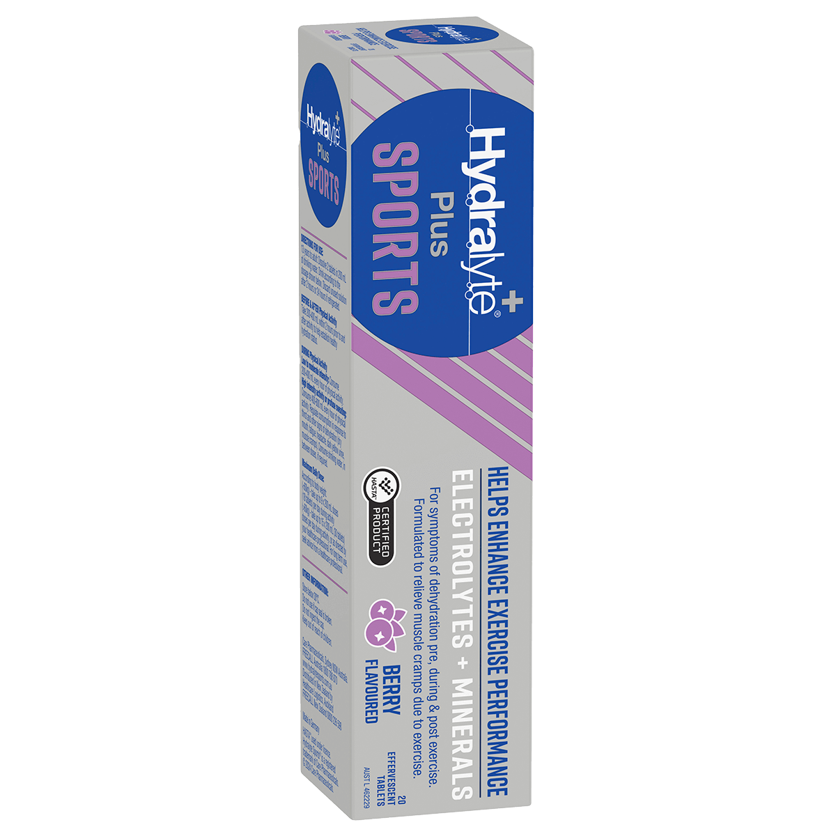 Hydralyte Plus Sports Berry effervescent electrolyte tablets, box of 20 tablets