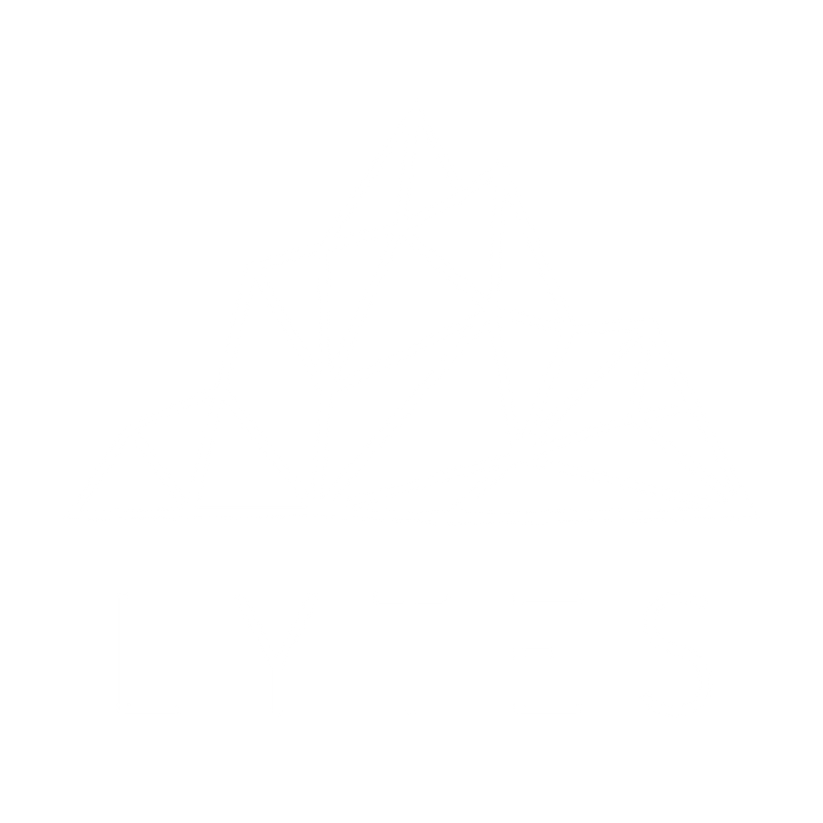 Abstract white geometric mountain shape composed of connected triangular lines above the word "LYTES" on a solid black background.