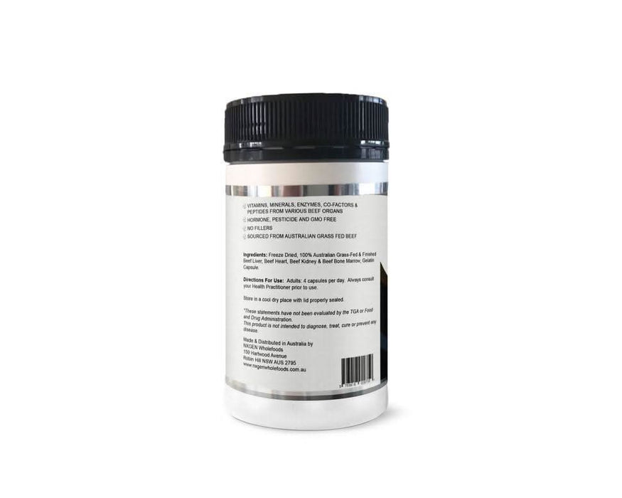Grass Fed Beef Organs - Black Label - 160 Capsules by NXGEN Wholefoods, premium carnivore supplement from Australian beef