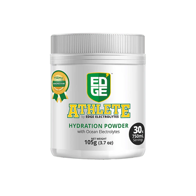 Athlete Hydration Powder - 30 Serves white container by Edge Electrolytes with ocean electrolytes and magnesium badge