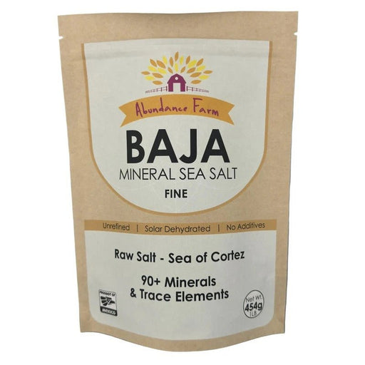 Abundance Farm Baja Mineral Sea Salt - Fine - 454g natural raw salt from Sea of Cortez with minerals in eco-friendly pouch