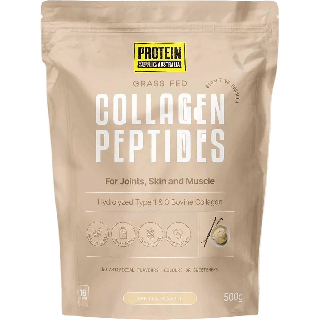 Grass Fed Collagen Peptides - Vanilla - 500g pouch by Protein Supplies Australia for joints, skin, and muscle support