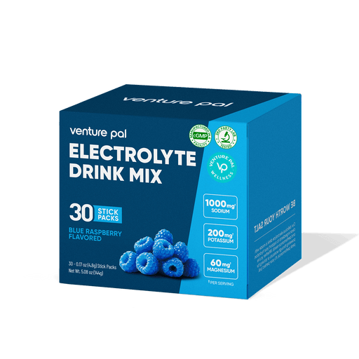 Blue Raspberry Electrolyte Drink Mix - 30 Sticks by Venture Pal with sodium, potassium, magnesium for hydration