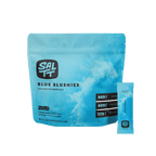 Blue Slushies - 30 Sticks by SALTT in blue resealable pouch with electrolyte content details and single stick sachet next to it