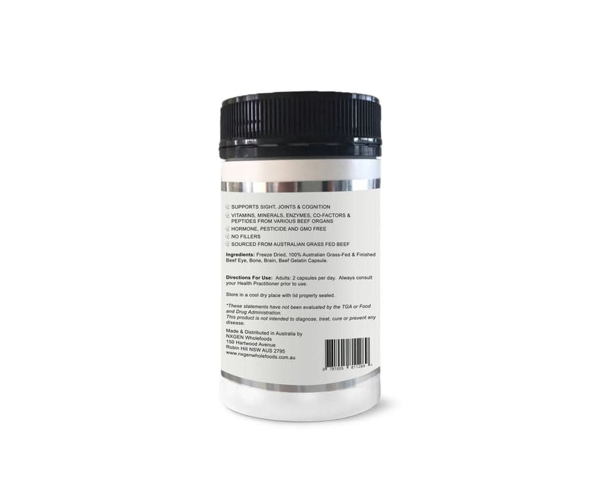 Back label of BUILD THINK CONQUER - Supports Sight, Joints, Cognition - 160 Capsules by NXGEN Wholefoods showing ingredients and directions.