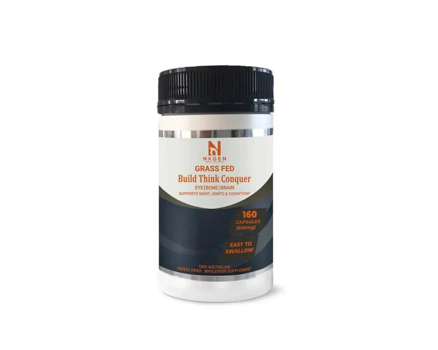 BUILD THINK CONQUER - Supports Sight, Joints, Cognition - 160 Capsules by NXGEN Wholefoods in white bottle