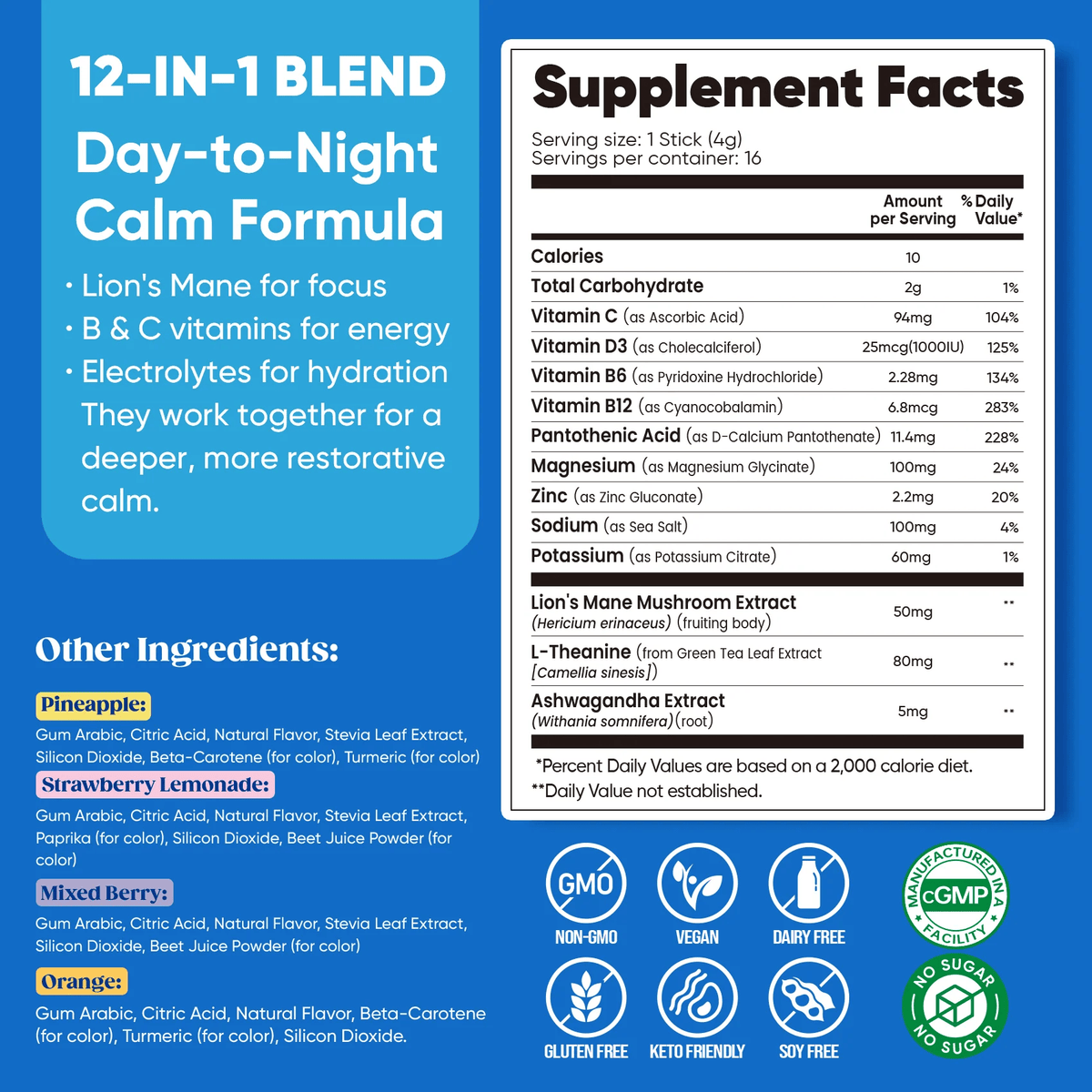 Calming Drink Mix + Magnesium Glycinate - Variety Pack - 16 Sticks by Venture Pal, sold at LYTES Australia