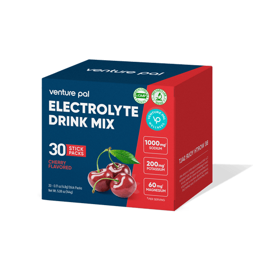 Cherry Electrolyte Drink Mix - 30 Sticks by Venture Pal, cherry flavor, high sodium and electrolytes for hydration support