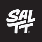 SALTT logo in bold white script on black background representing Blue Slushies - 30 Sticks electrolyte drink mix by SALTT
