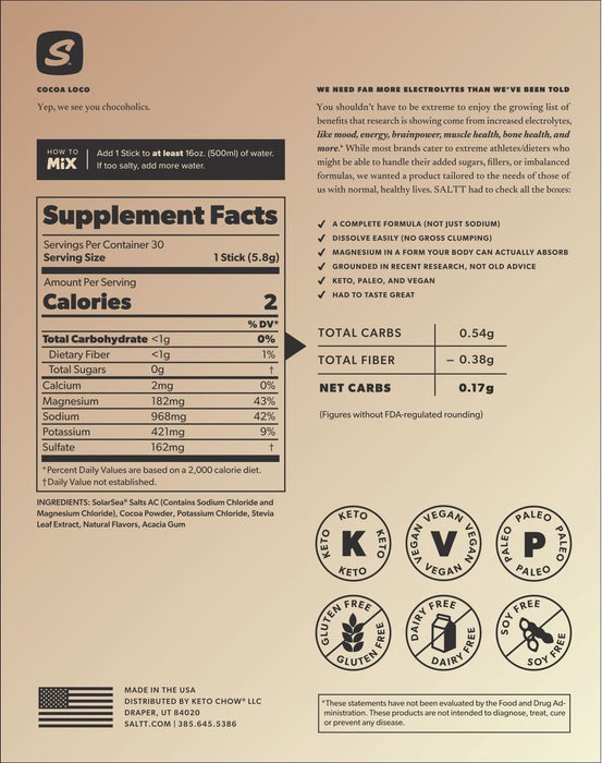 Cocoa Loco Electrolyte Drink Mix - 30 Sticks - LYTES