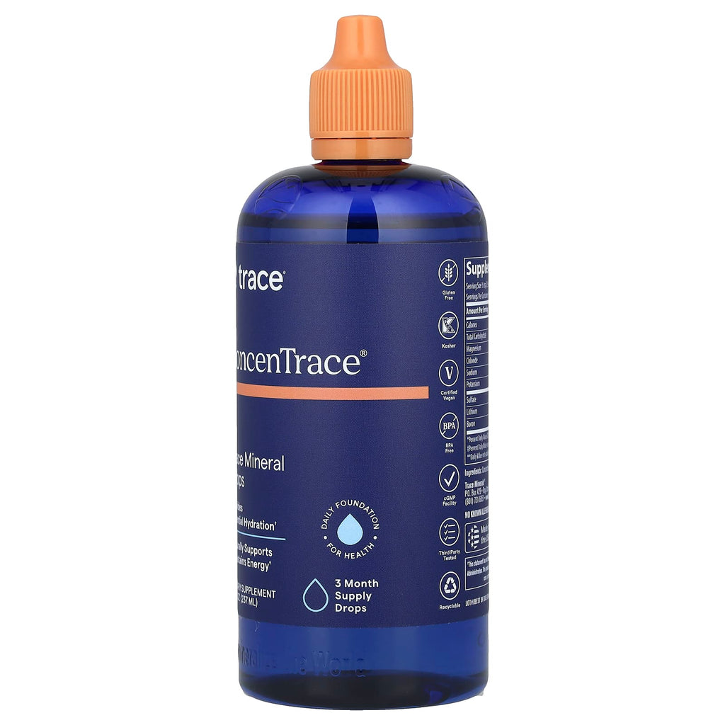 ConcenTrace - Trace Mineral Drops - 237ml in blue bottle with orange cap by Trace Minerals for electrolytes and low carb diets