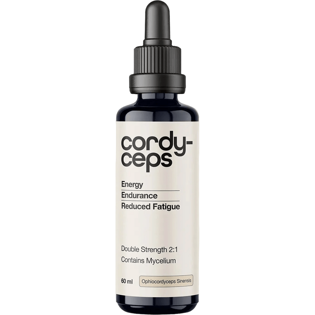 Cordyceps 2:1 Mushroom Liquid Extract - 60ml by Switch Nutrition in a dark glass dropper bottle promoting energy, endurance, and reduced fatigue, suitable for keto and low carb lifestyles.