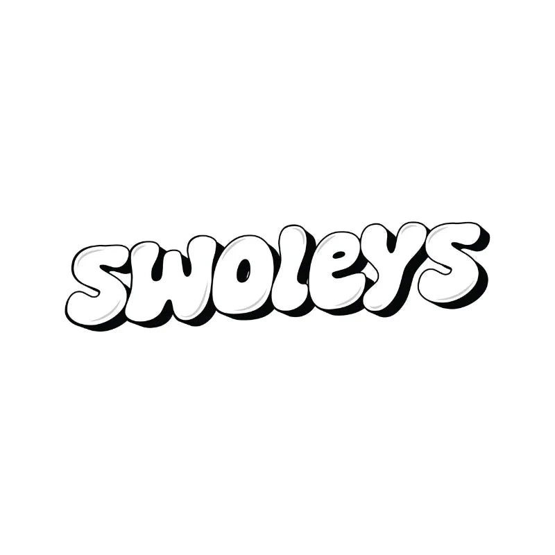 Swoleys logo in bold bubble letters representing the brand behind Creatine Gummy Bears - Sour Peach product.