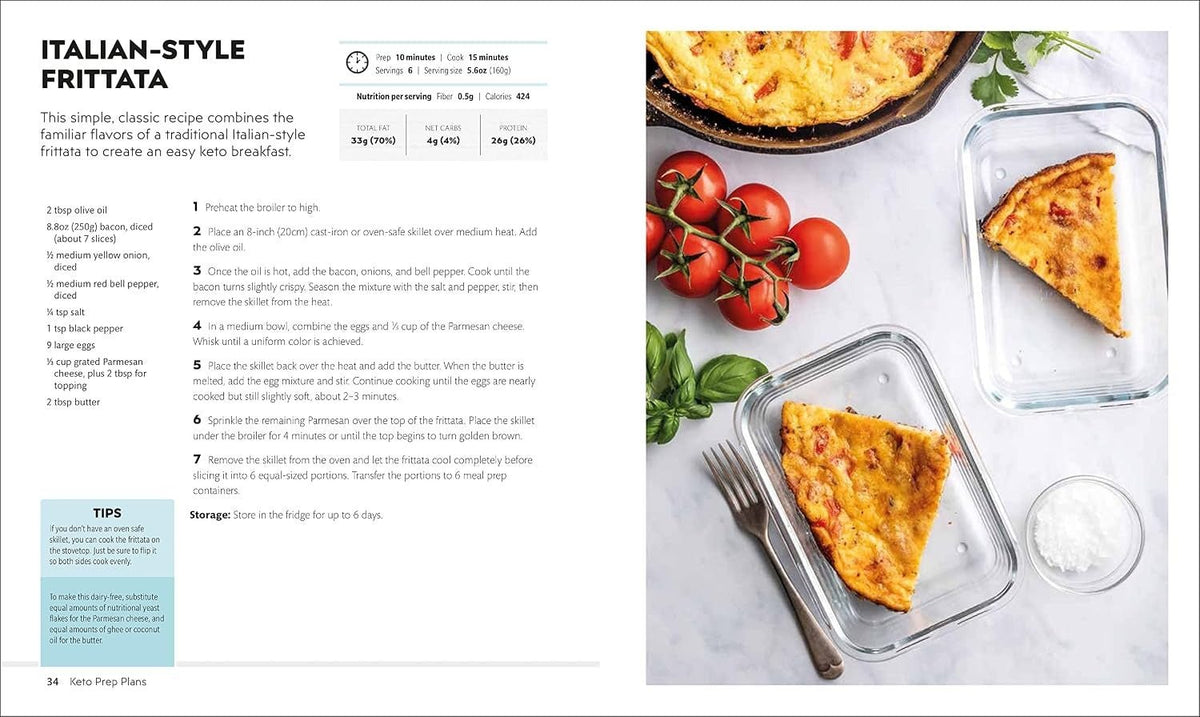 Easy Keto Meal Prep by Aaron Day featuring a baked Italian-style frittata recipe prepared in glass meal prep containers for keto and low carb diets.