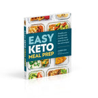 Easy Keto Meal Prep by Aaron Day book cover showing low carb meal containers and promoting 8 weekly meal plans with 60 keto recipes.