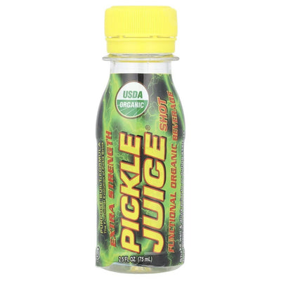Pickle Juice Extra Strength Shots - 75ml bottle with yellow cap, part of Drinks, Electrolytes, and Low Carb collections.