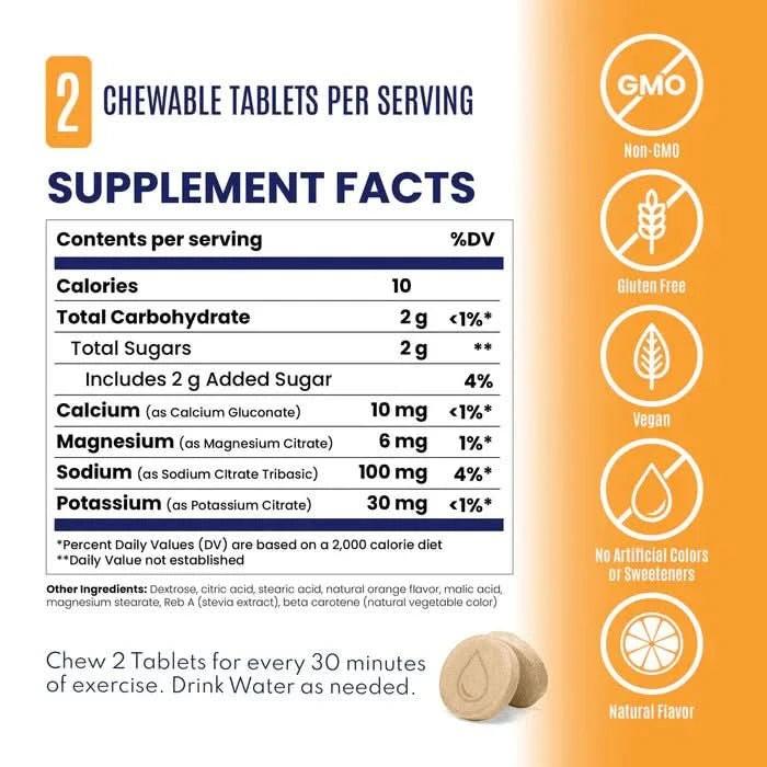 FastChews - Chewable Electrolytes - Tart Orange - 25 Serves - LYTES