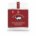A white plastic tub of Nxsen Premium Beef Goulash with a deep red label featuring a black and white cow illustration and text reading 'Grass-Fed & Finished Freeze-Dried Ground Beef'.