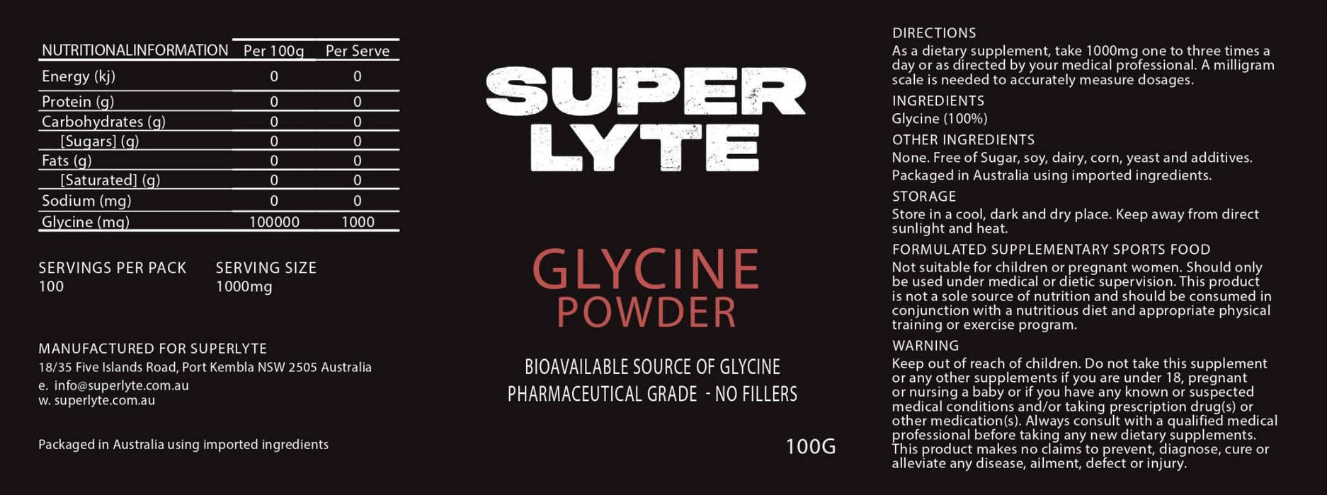 Glycine Powder - 100g - LYTES