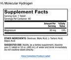Supplement facts for H2 Molecular Hydrogen - 80 mg - 90 Tablets by Dr. Mercola showing magnesium content and usage instructions.