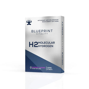 H2 Molecular Hydrogen - Raspberry - 12ppm - 30 Tablets by Blueprint Vitality in sleek white and blue packaging