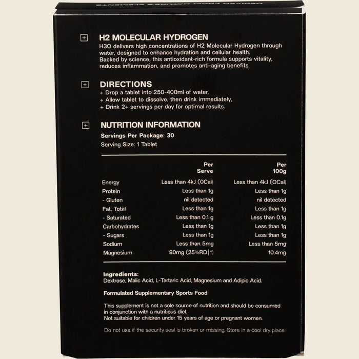 H2 Molecular Hydrogen Water Tablets Natural - 30pk
