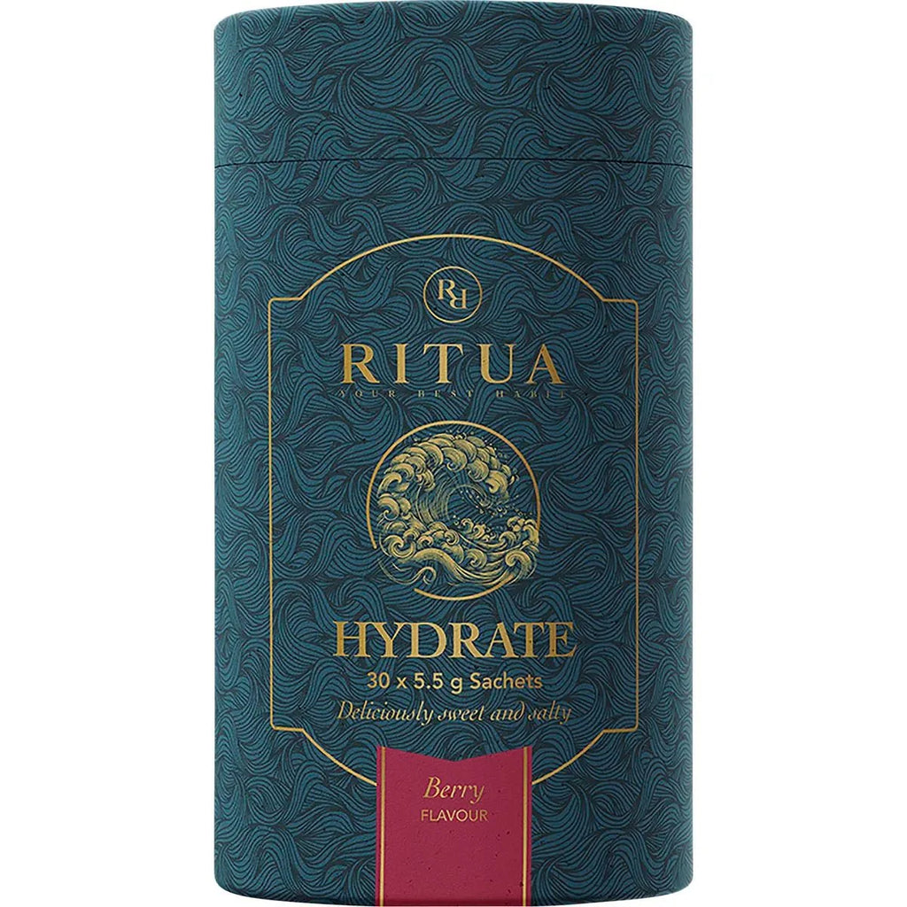 Hydrate - Berry - 30 Pack by Ritua in decorative blue and gold container, part of Drinks and Electrolytes collections