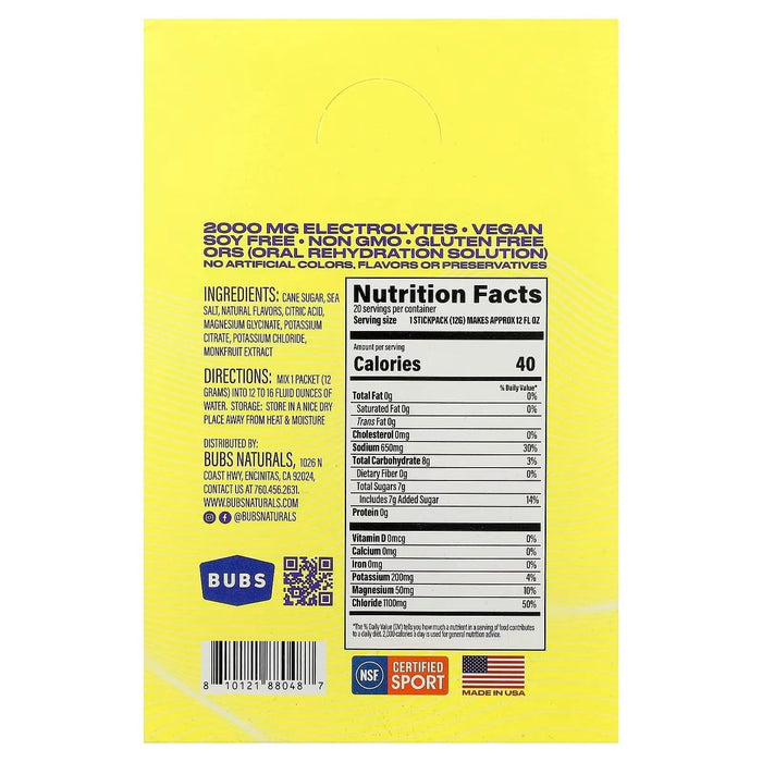 Hydrate or Die® Electrolytes Drink Mix - Lemon - 20 Sticks - LYTES