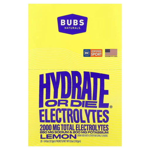 Hydrate or Die® Electrolytes Drink Mix - Lemon - 20 Sticks - LYTES