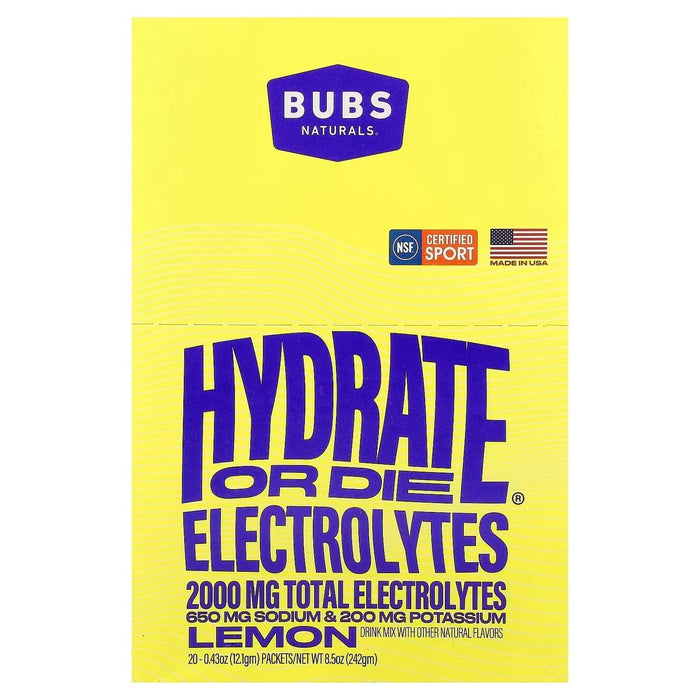 Hydrate or Die® Electrolytes Drink Mix - Lemon - 20 Sticks - LYTES