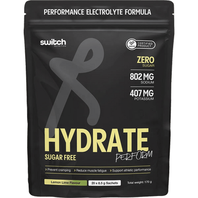 Hydrate Perform Lemon Lime - 20 Sticks by Switch Nutrition in black pouch, sugar free electrolyte drink from Drinks collection