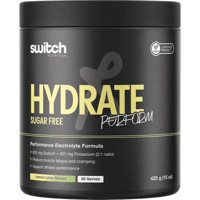 Switch Nutrition Hydrate Perform Sugar Free Lemon Lime - 50 Serves electrolyte formula for muscle support and hydration