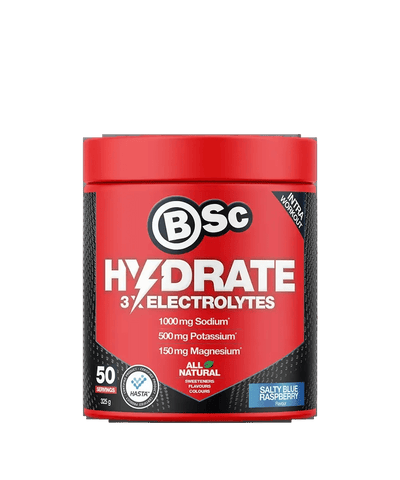 BSc Supplements Hydrate - Salty Blue Raspberry - 50 serves electrolyte drink from Drinks, Electrolytes, Low Carb collections