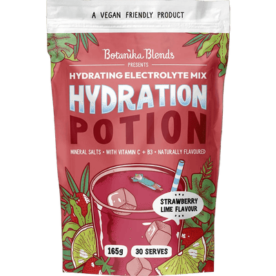Botanika Blends Hydration Potion Strawberry Lime - 165g electrolyte mix in red pouch, Drinks, Electrolytes, Low Carb collections.