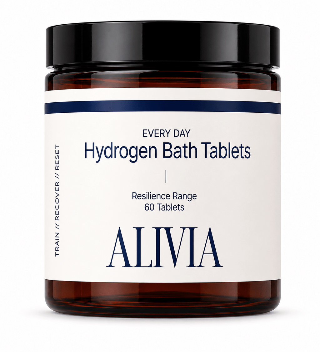 Alivia Hydrogen Bath Tablets - 60pk in amber jar with white label from New Arrivals and Body Salt collections
