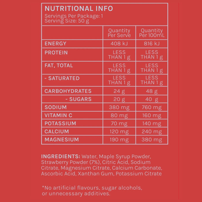 Strawberry – Caffeine-Free Energy Gel - 50g nutritional label by Sunday Salt from Drinks Electrolytes Functional OOS collections