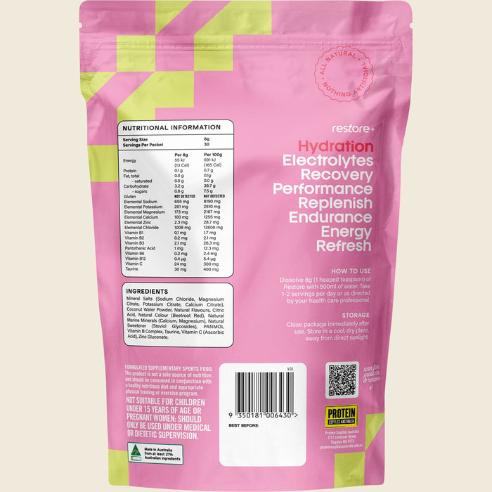 Restore Electrolyte Drink Mix Strawberry & Lime 240g