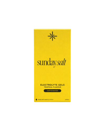 Sunday Salt Tropical – Caffeinated Energy Gel - 6 Sachets in bright yellow box from Drinks, Electrolytes, OOS, Functional collections