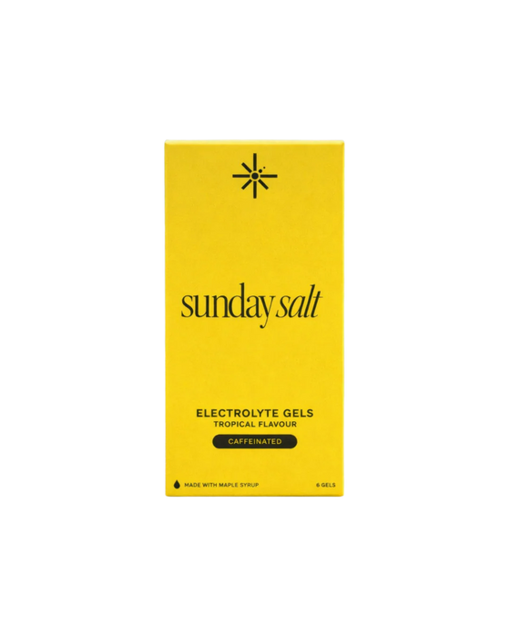 Sunday Salt Tropical – Caffeinated Energy Gel - 6 Sachets in bright yellow box from Drinks, Electrolytes, OOS, Functional collections