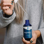 Ionic Magnesium - 400mg - 59ml bottle with dropper held above for precise supplement dosing by Trace Minerals